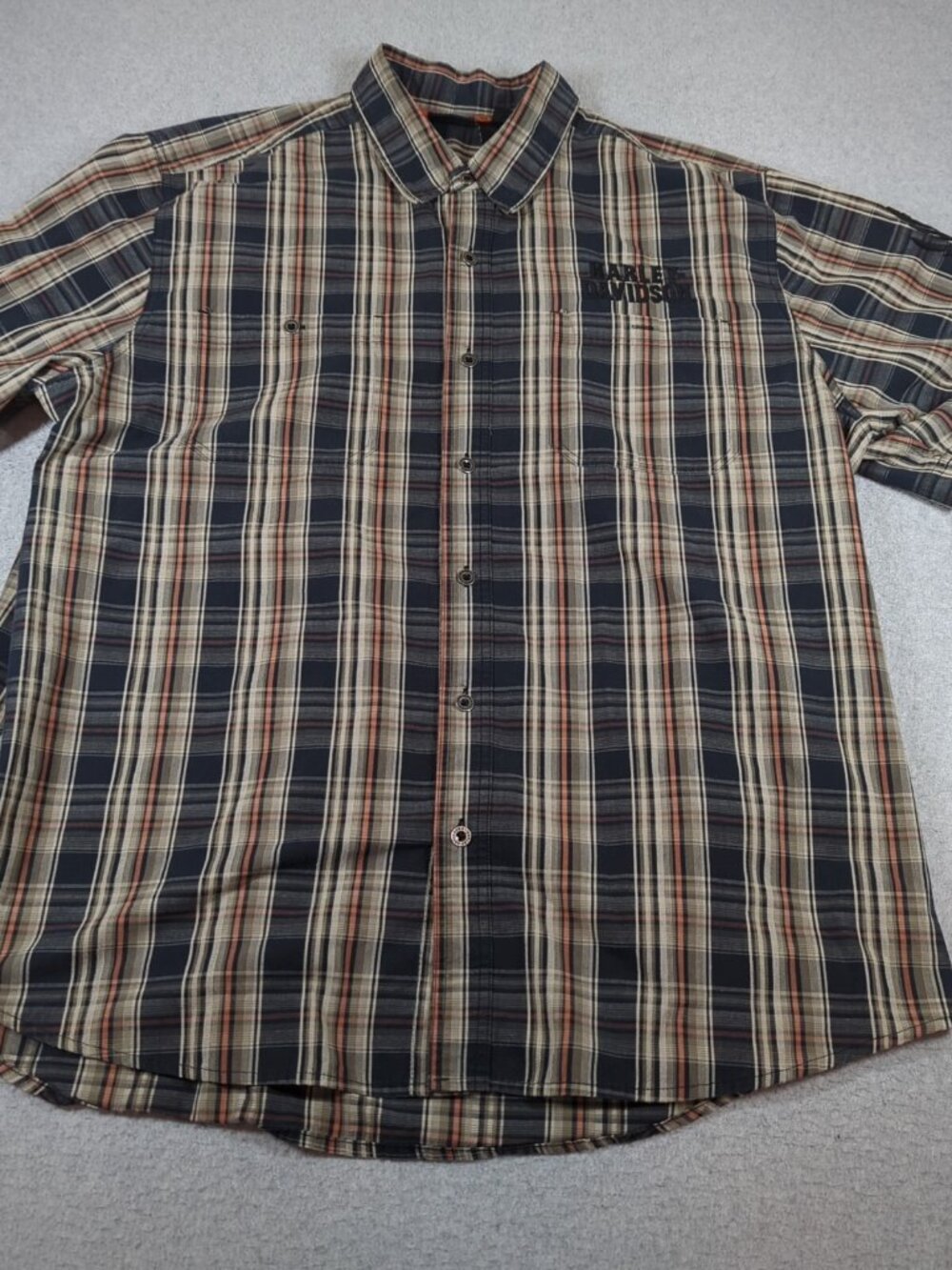 Harley Davidson Shirt Men's 2XL Plaid Short Sleeve Casual Embroidered Biker